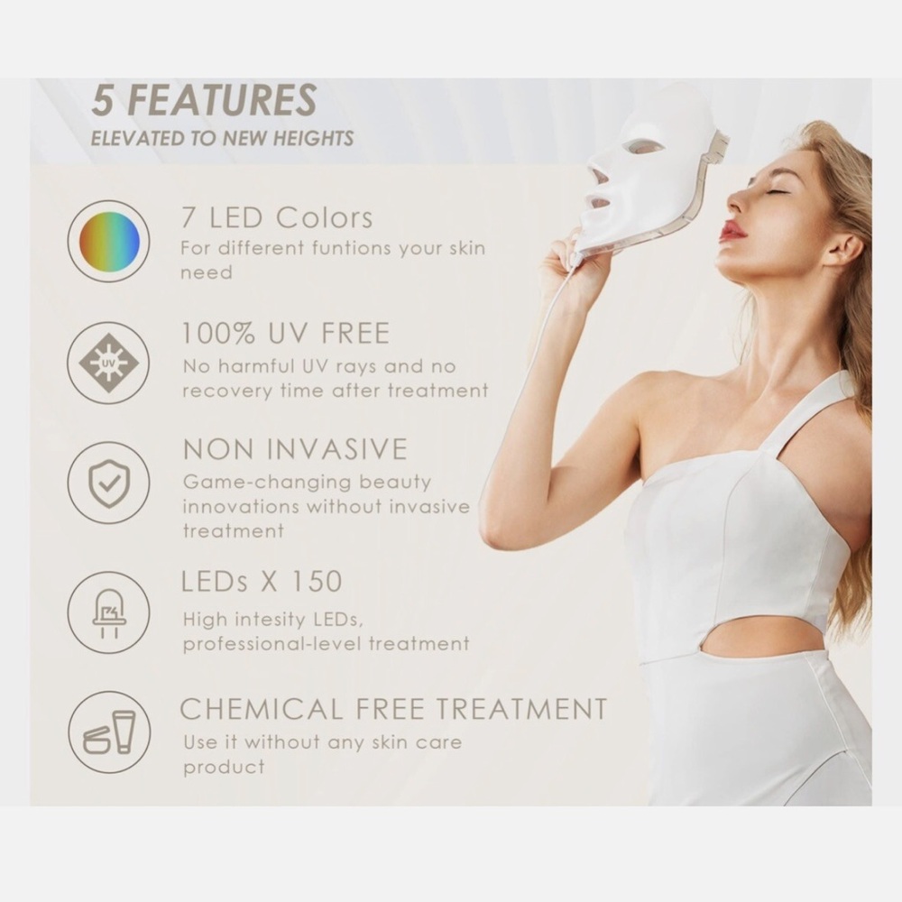 Project E Beauty LED Light Therapy Face Mask - 7 Color + Remote - Picture 4 of 6